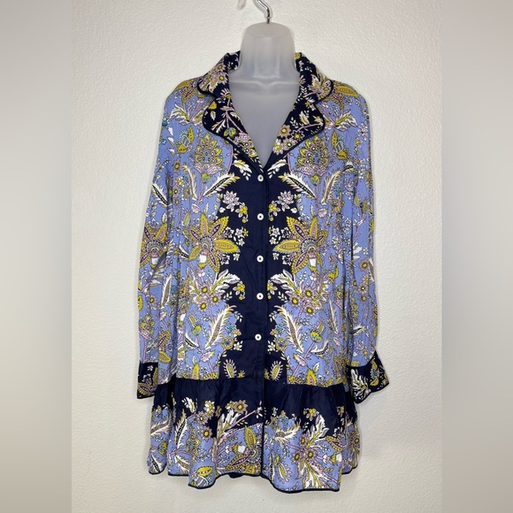 Anthropologie Dresses & Skirts - Anthropologie Paisley Floral Boho‎ Printed Oversized Tunic Dress Size M Blue